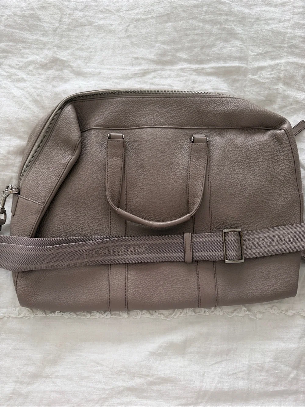 Montblanc Taupe Leather Duffel with Branded Adjustable Strap